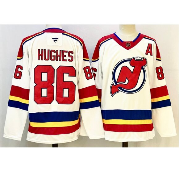 Mens Jack Hughes White Red Stitched Jersey